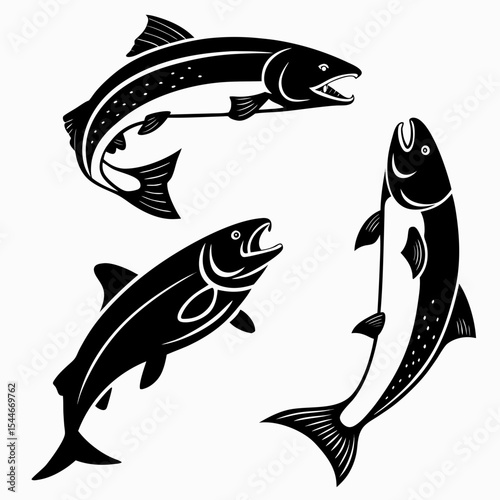 Salmon Silhouette Vector Sheet - Minimal Fish Icons Collection