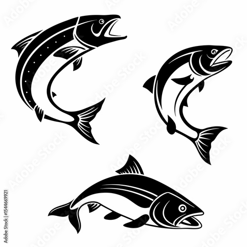 Salmon Silhouette Vector Sheet - Minimal Fish Icons Collection
