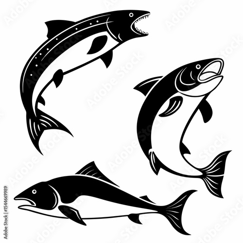 Salmon Silhouette Vector Sheet - Minimal Fish Icons Collection