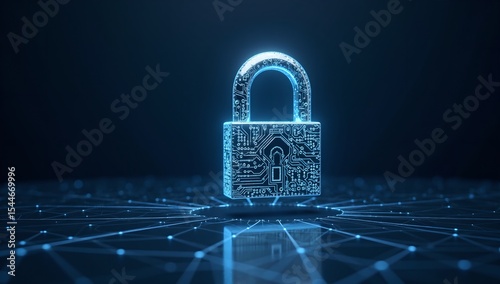 Digital padlock with circuit pattern representing data security and network protection