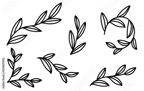 Abstract black and white leaf hand drawn. simple design background.
