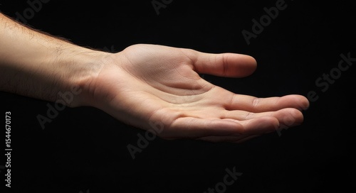 Elegant Man's Hand Extended, Palm Upwards, Isolated Against a Minimalist Background