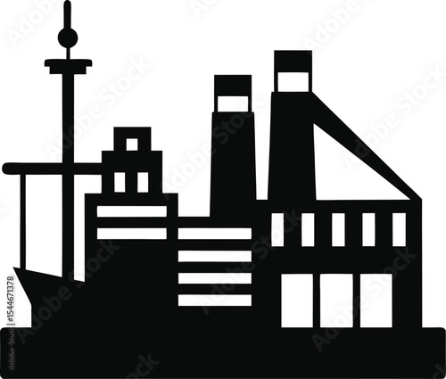 Industrial Port A Silhouette of Modern Cargo Ship and Factory Complex