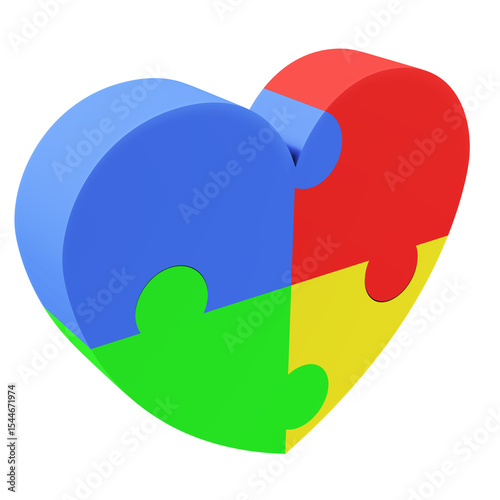 Heart symbol with colorful puzzle pieces representing autism awareness / Coração com peças de quebra-cabeça coloridas representando conscientização sobre o autismo