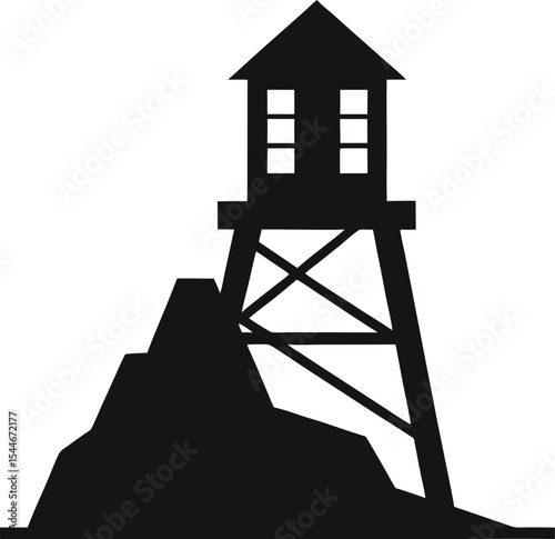 Elevated Coastal Lookout Tower A Silhouette Icon of Seaside Surveillance
