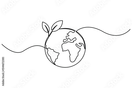 Earth with sprout one continuous editable line drawing representing sustainability concept illustration
