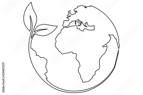 Earth with sprout one continuous editable line drawing representing sustainability concept illustration
