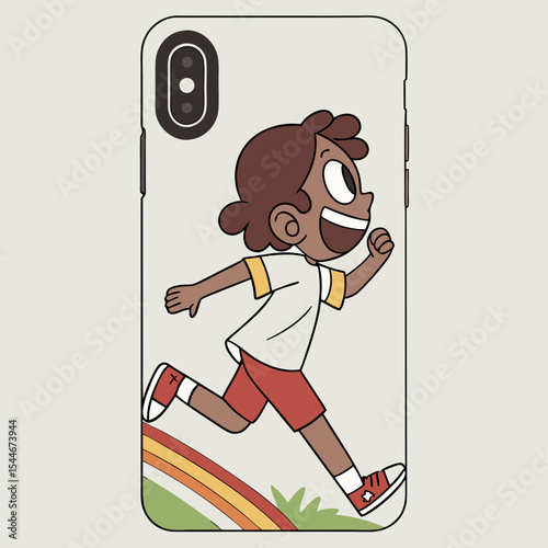 Cartoon Boy Running With Joy Printed On A Stylish Phone Case


