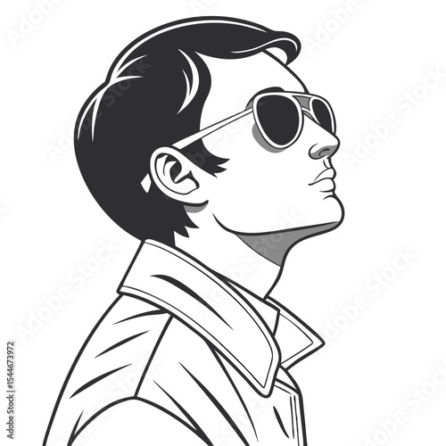 Stylish Man Wearing Sunglasses Looking Up In Retro Vector Illustration