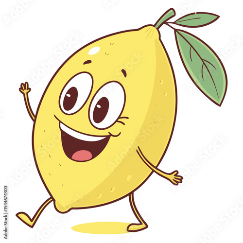 Cute Cartoon Lemon Character Walking Happily With Smiling Expression
