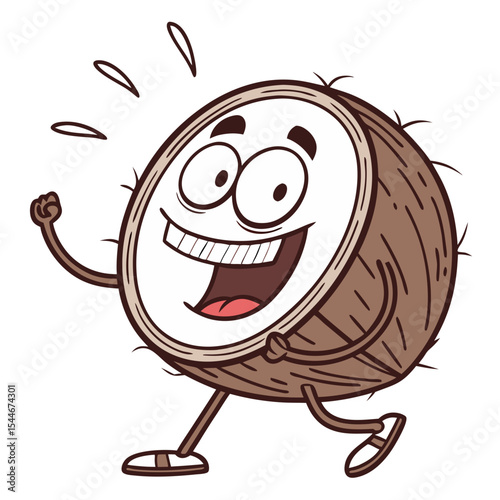 Funny Cartoon Coconut Character Walking Happily With Energetic Expression