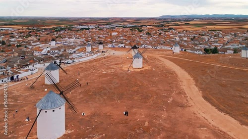 Aerial view of the windmills of Campo de Criptana, Castilla-La Mancha, Spain.