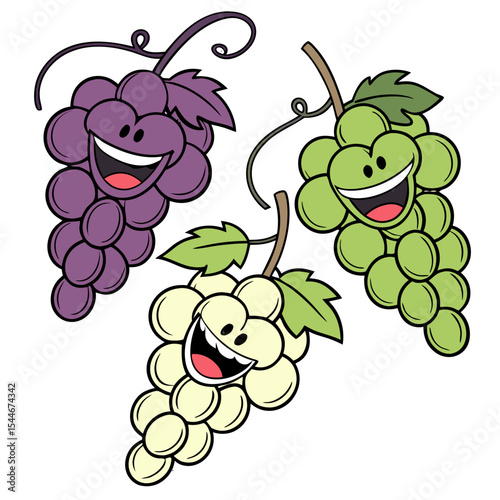 Colorful Cartoon Grape Bunch Characters With Happy Faces And Lively Expressions