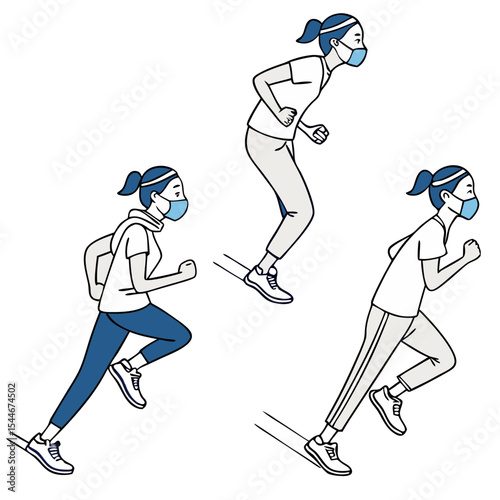 Vector Illustration Of Women Jogging With Face Masks During Outdoor Exercise