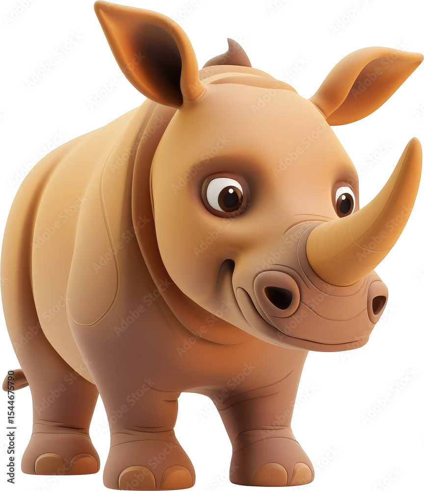 Naklejka premium Cartoon rhino in a light tan color against a black background.