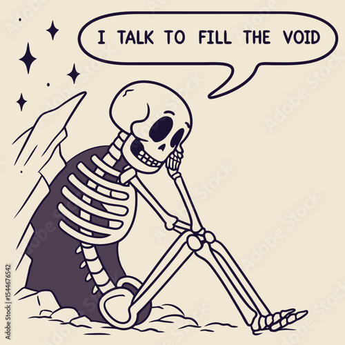Humorous Skeletal Character Illustrates Quirky Perspective on Communication and Emptiness