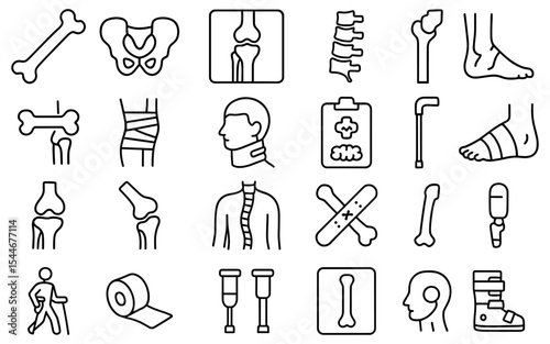 Medical icons of human body bones skeleton joints and trauma treatment in flat design style concept