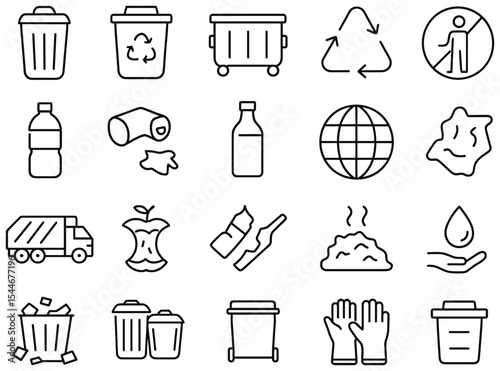 A Clean Environment Starts with Proper Waste Disposal An array of waste management outline icons