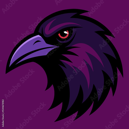 Stylized raven head profile mascot design