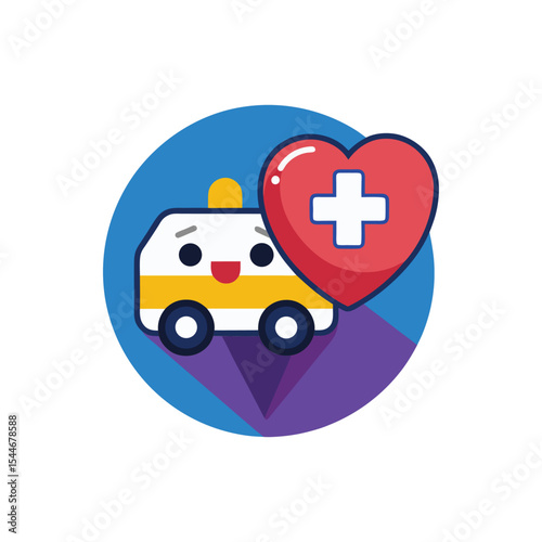 Heartfelt Emergency Cute Ambulance Illustration