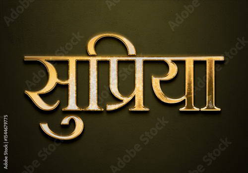 Old gold text effect of Hindi name Supriya with 3D glossy style Mockup in Hindi.