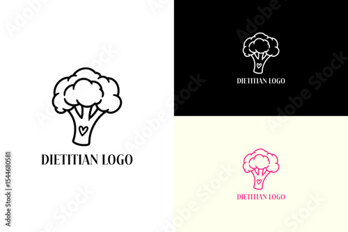 broccoli floret with a small heart shape vector illustration, logo for nutritionist, diet plan, diet coaching, fitness, wellness, balanced diet, keto, veggies, dietitian, and more
