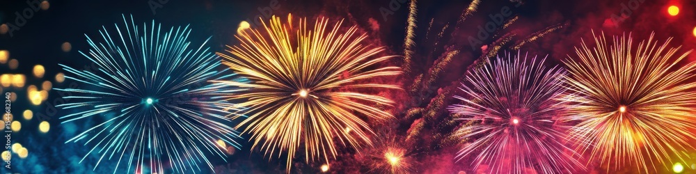 Fototapeta premium Vibrant Fireworks Display Welcoming the New Year 2020 - Spectacular Celebration Against a Dark Night Sky