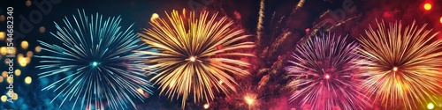 Vibrant Fireworks Display Welcoming the New Year 2020 - Spectacular Celebration Against a Dark Night Sky