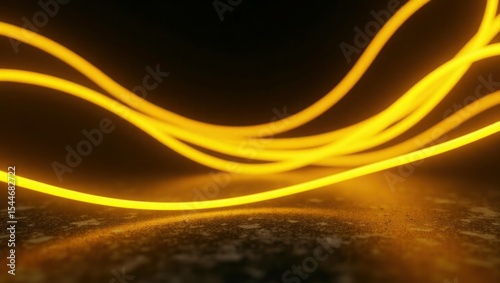 Golden Neon Lines Abstract Background Dark Surface