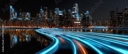 City Lights Stream: A vibrant cityscape at night, with a highway streaking across the foreground.