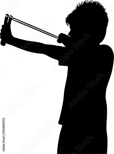 silhouette vector illustration of a person playing catapult, isolated on white