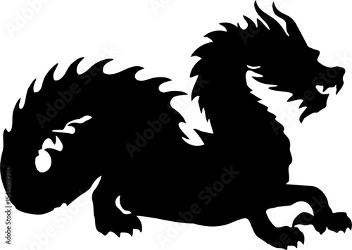 dragon silhouette vector illustration, isolated on white