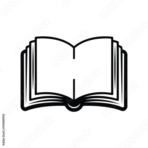 Simple black and white line art illustration of an open book reading icon