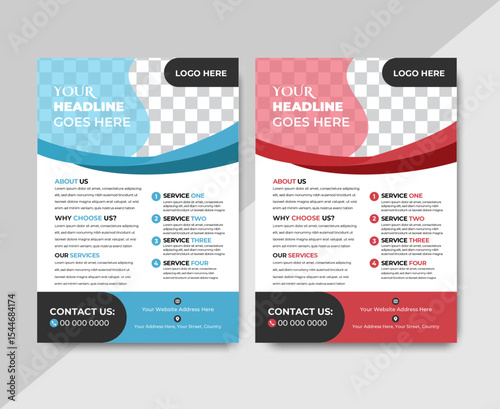 "Corporate Business Flyer Template with Red and Blue Colour Variations – Modern, Clean and Professional A4 Layout for Marketing, Advertisement, and Company Promotion"**