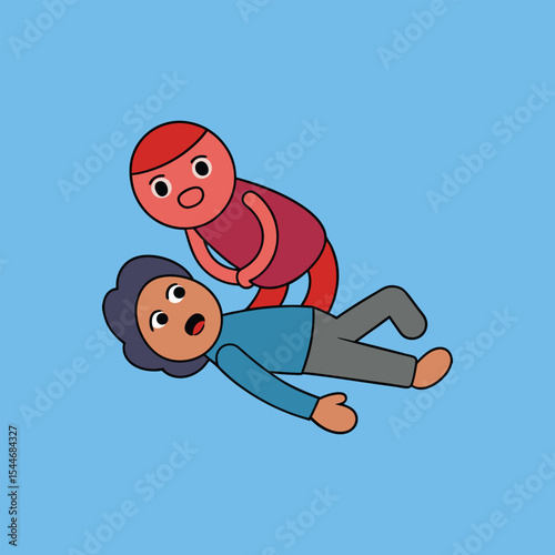 Urgent Medical Assistance Cartoon Illustration of CPR and First Aid