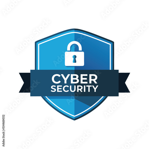 Cyber Security Shield with Padlock and Banner Icon