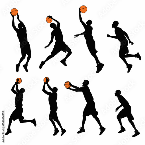 Basketball Player Silhouettes in Action Vector Sheet