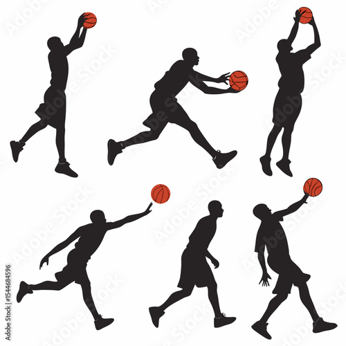 Basketball Player Silhouettes in Action Vector Sheet