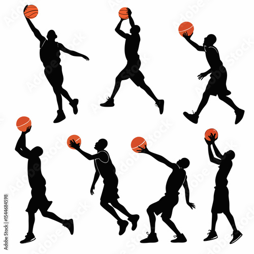 Basketball Player Silhouettes in Action Vector Sheet