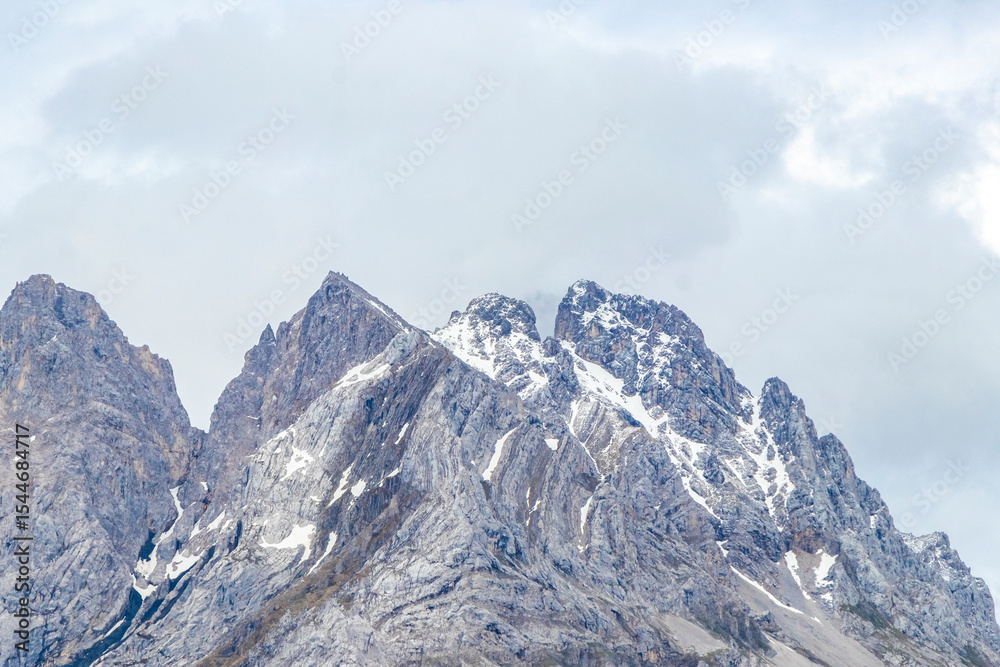 Obraz premium Panoramic view Zugspitze mountain peak alpine landscape Alps Tyrol Austria.
