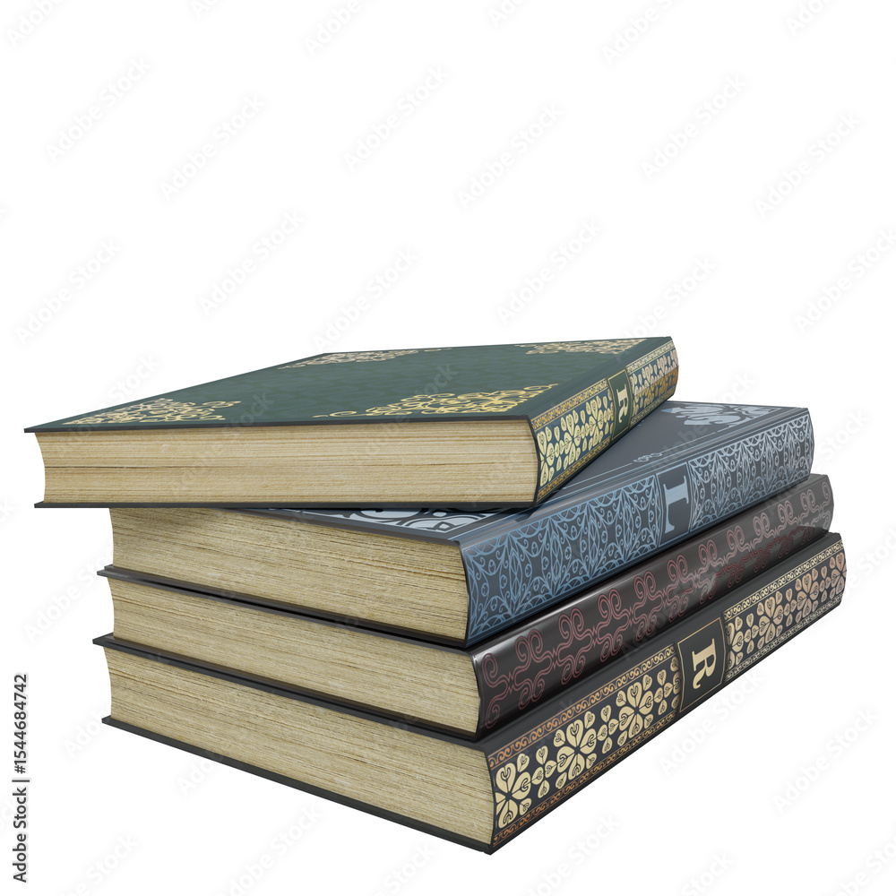 Obraz premium 3D rendered pile of old books isolated on transparent background