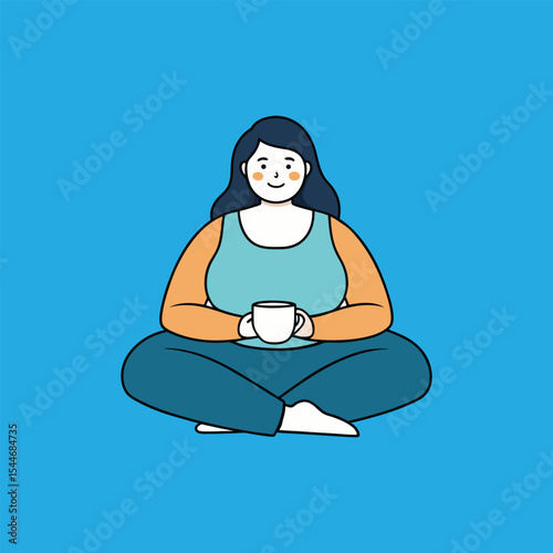 Mindful Moments Woman Meditating with a Cup of Tea