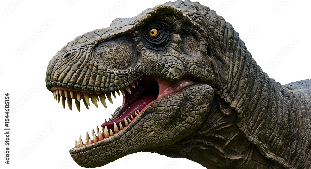 Obraz premium Ultra close-up of T. rex face with sharp details, teeth, and textured skin.