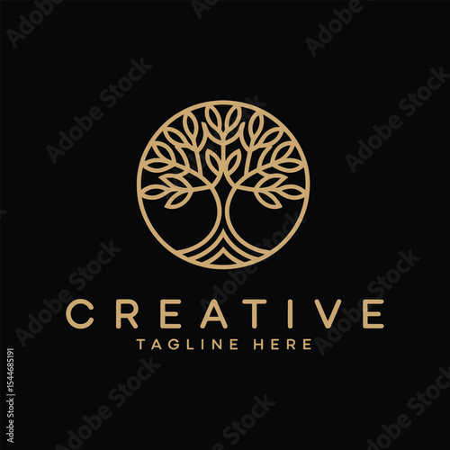 Elegant golden tree of life logo design for creative businesses and brands