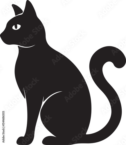 Minimalist Black Cat Silhouette Isolated on Clean White Background