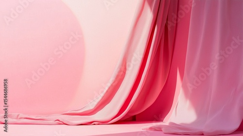 Flowing Pink Fabric Draped Over Abstract Shapes On Pastel Background For Soft Elegant Textile Presentation