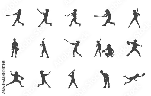Kids playing baseball silhouette, Kids playing baseball svg, Baseball svg, Kids playing baseball vector, Baseball player svg. 