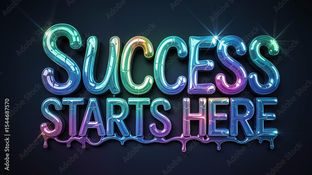 Obraz premium Colorful neon sign reading 'Success Starts Here' on dark background 
