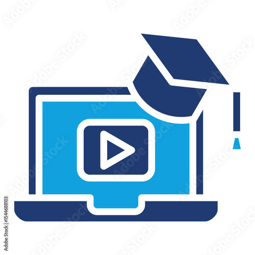 Online Graduation icon glyph blue
