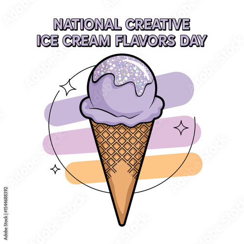National Creative Ice Cream Flavors Day Vector with Melting Colorful Cone Illustration